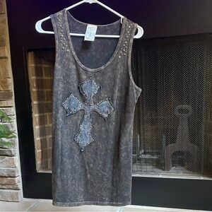 Vocal Stone Embellished Cross Tank Studded Cross Top Preowned Size XL Beautiful